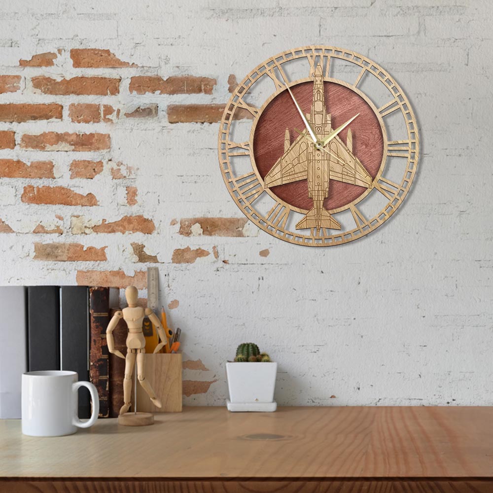 F-4 PHANTOM II FIGHTER-BOMBER AIRPLANE WOODEN WALL CLOCK THE AVIATOR