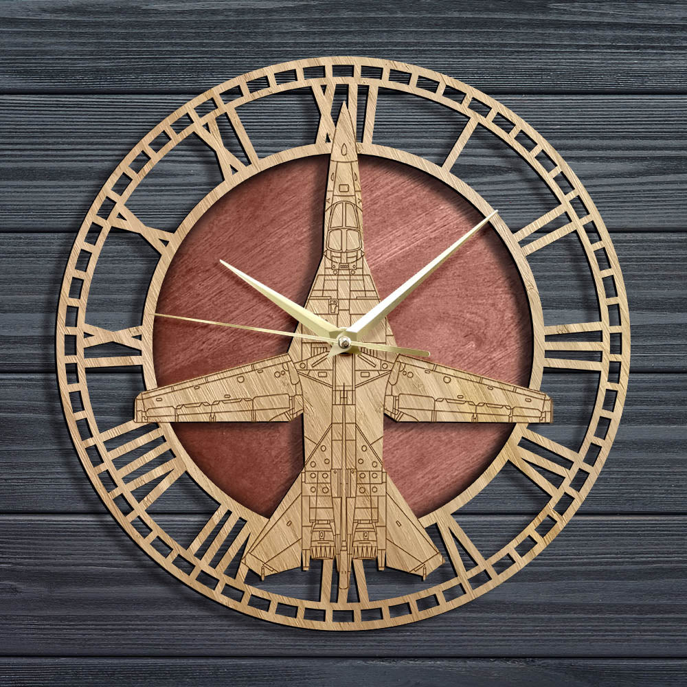 F-111 Aardvark Nature Wooden Clock THE AVIATOR