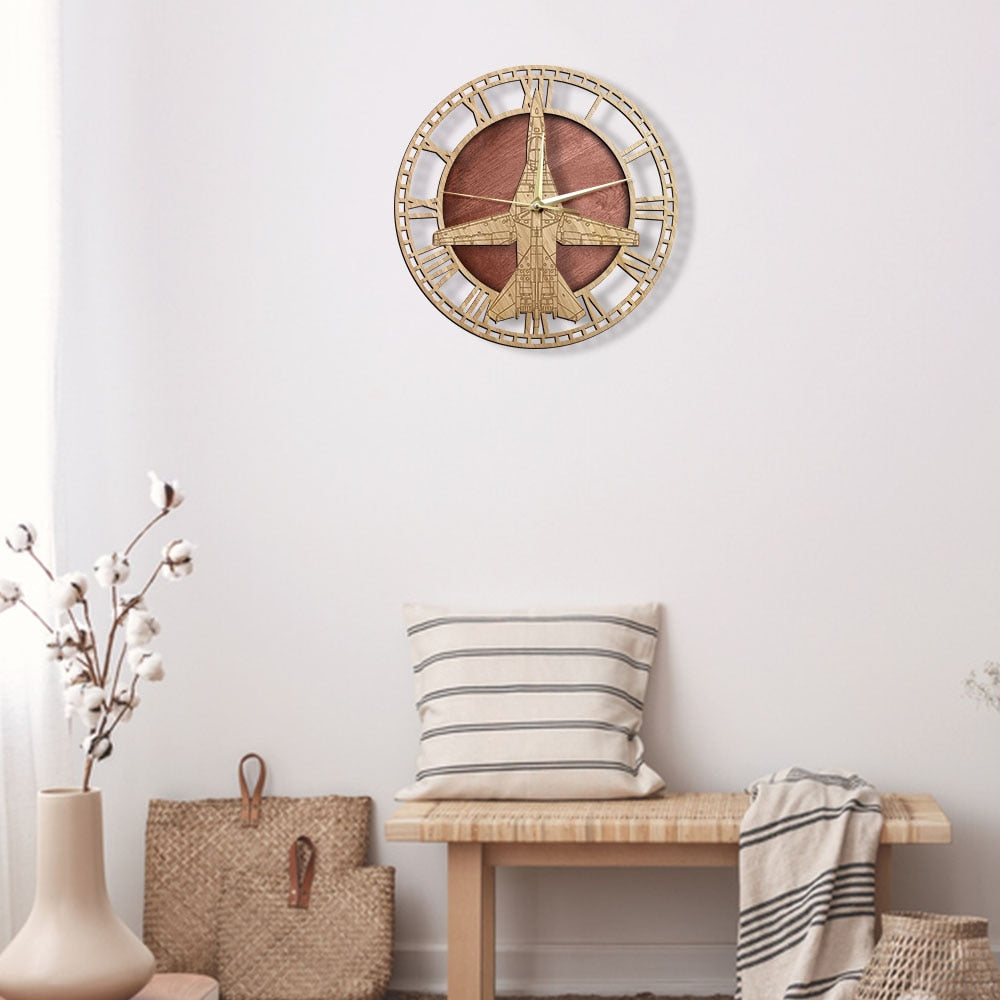 F-111 Aardvark Nature Wooden Clock THE AVIATOR