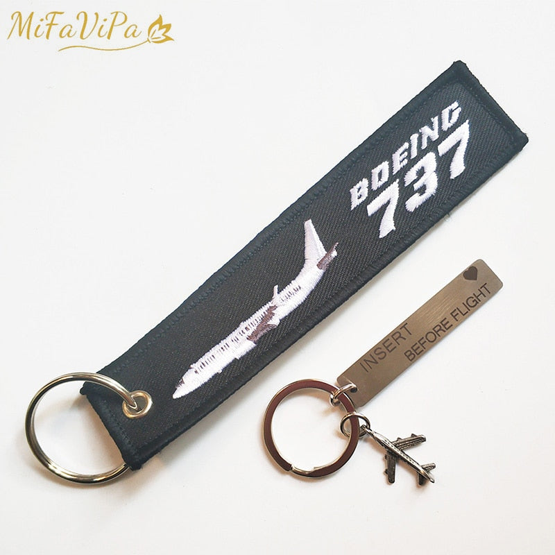 Boeing 737 Embroidery Key Chains THE AVIATOR