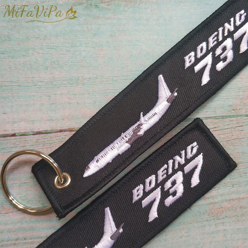 Boeing 737 Embroidery Key Chains THE AVIATOR