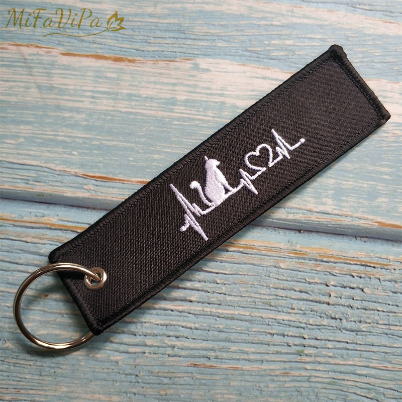 Embroidery CAT And Dog Keychain THE AVIATOR