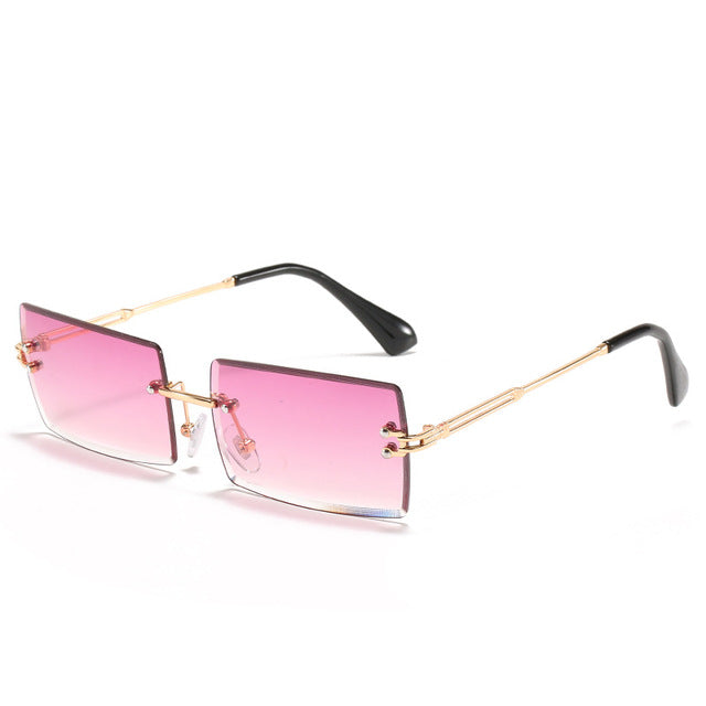 Trendy Rimless Rectangle Sunglasses New Cut Design Luxury Square Glasses AV8R