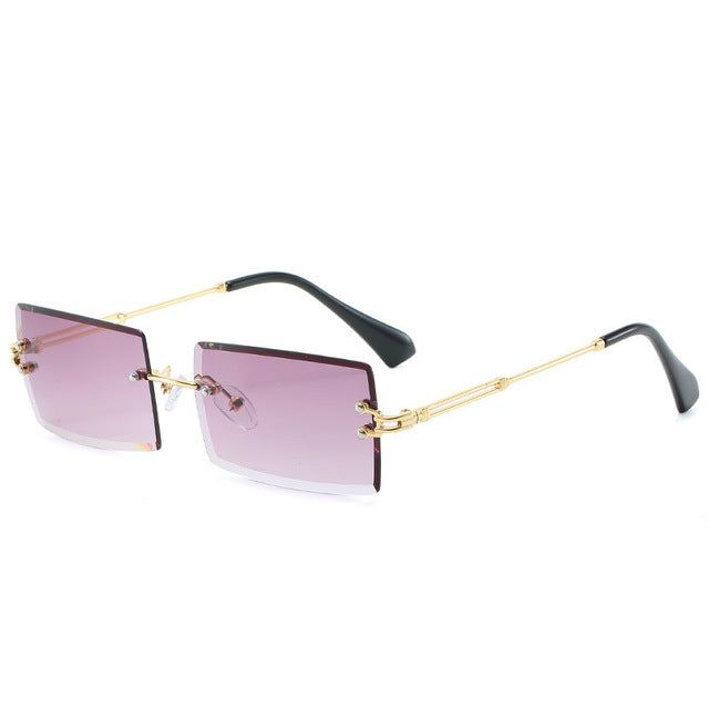 Trendy Rimless Rectangle Sunglasses New Cut Design Luxury Square Glasses AV8R