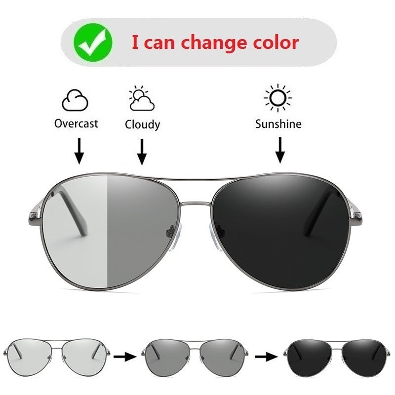 Photochromic Sunglasses Men Polarized Driving Pilot Chameleon Vintage Sun Glasses AV8R