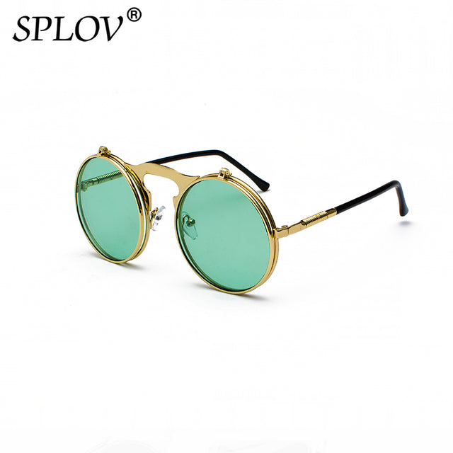 Vintage Steampunk Flip Sunglasses Retro Round Metal Frame Sun Glasses AV8R