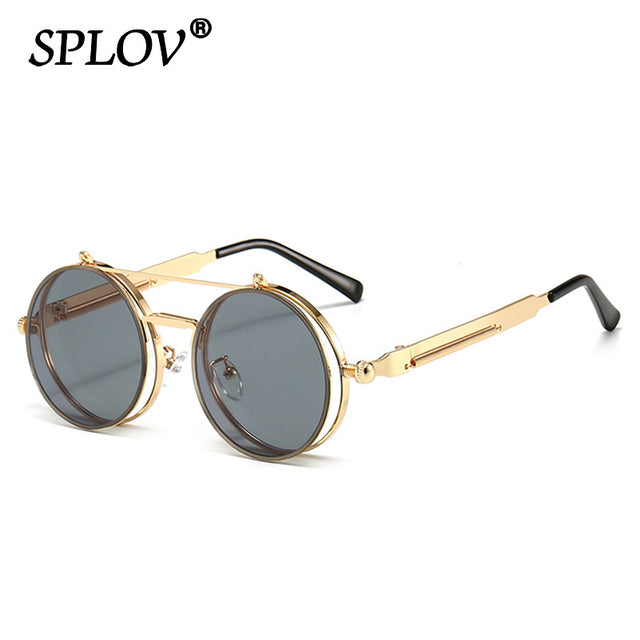 Vintage Steampunk Flip Sunglasses Retro Round Metal Frame Double Beam Sun Glasses AV8R