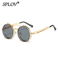 Thumbnail for Vintage Steampunk Flip Sunglasses Retro Round Metal Frame Double Beam Sun Glasses AV8R