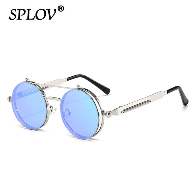 Vintage Steampunk Flip Sunglasses Retro Round Metal Frame Double Beam Sun Glasses AV8R