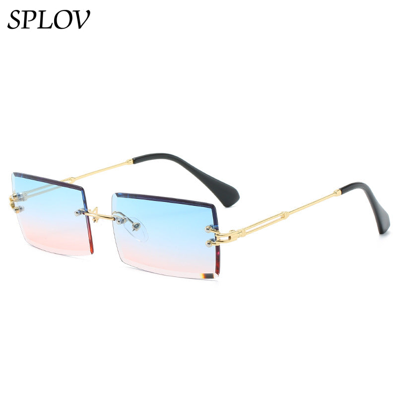 Trendy Rimless Rectangle Sunglasses New Cut Design Luxury Square Glasses AV8R