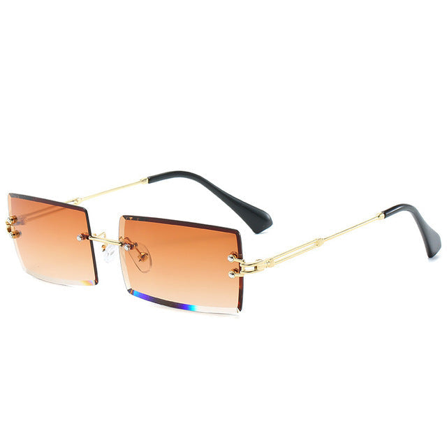 Trendy Rimless Rectangle Sunglasses New Cut Design Luxury Square Glasses AV8R