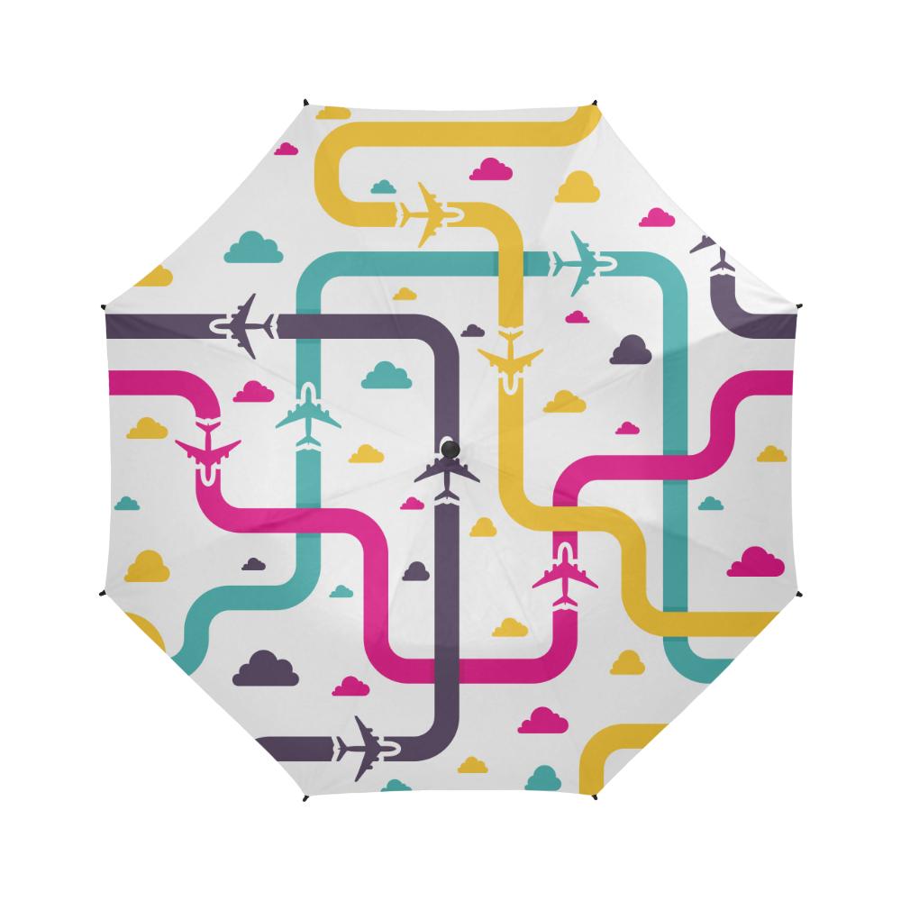 SEAMLESS PATTERN WITH COLORFUL AIRPLANES. SEMI-AUTOMATIC FOLDABLE UMBRELLA (MODEL U05) e-joyer